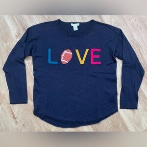 Rachel Zoe crewneck sweater love football game day navy blue large